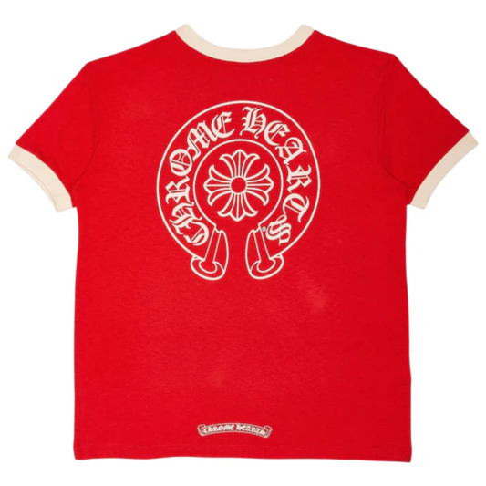 Chrome Hearts Red＆White Horseshoe Logo Short Sleeve Tee