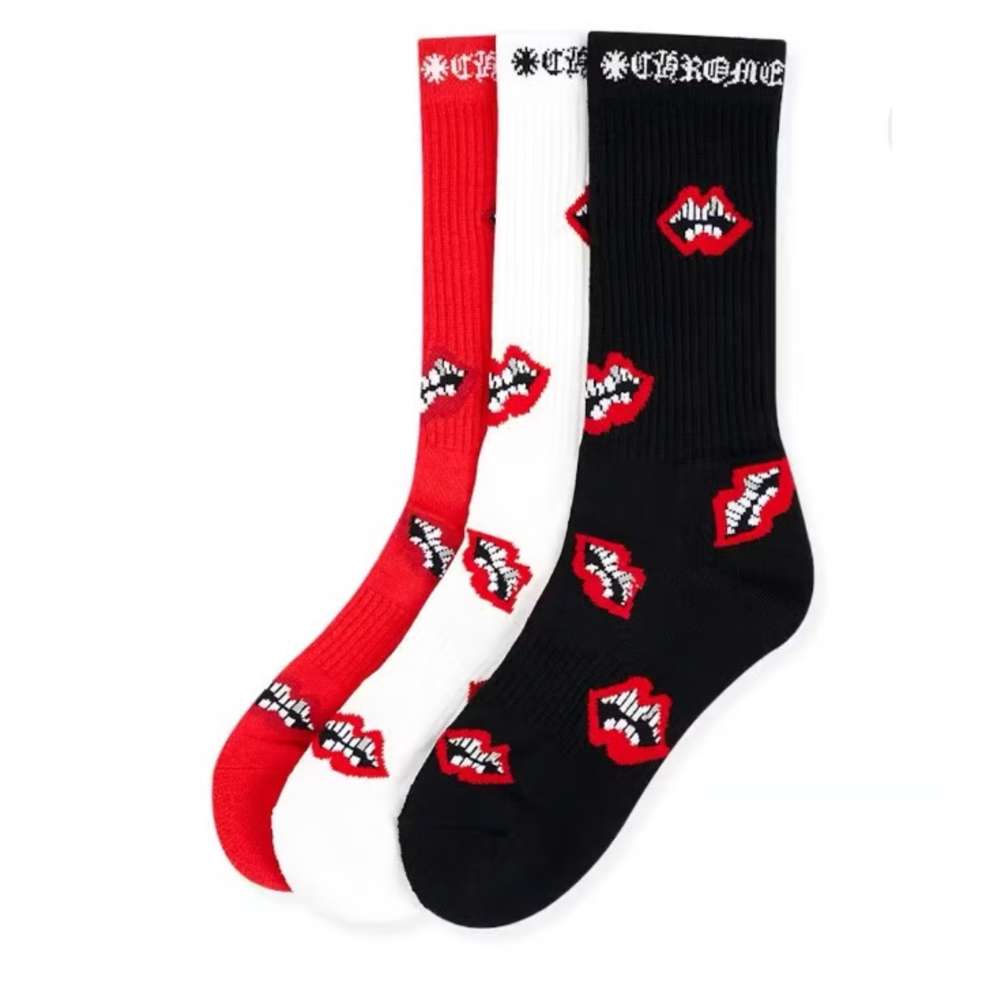 Chrome Hearts Chomper Socks White/Red/Black