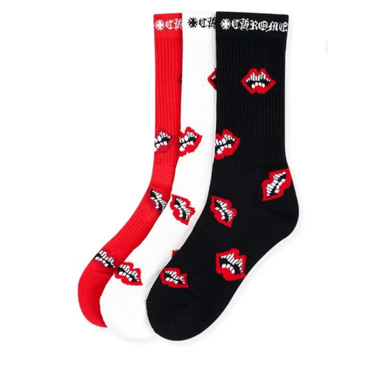 Chrome Hearts Chomper Socks White/Red/Black
