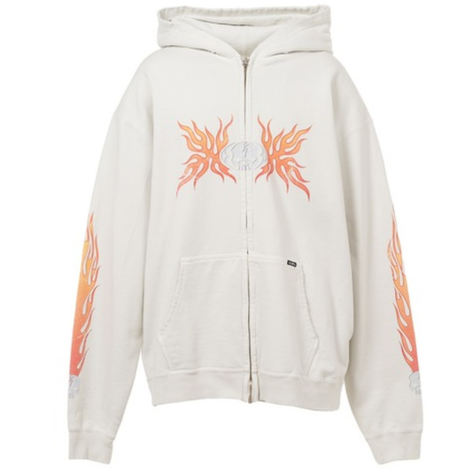 Kamiya Skull Flame White Zip Up Hoodie