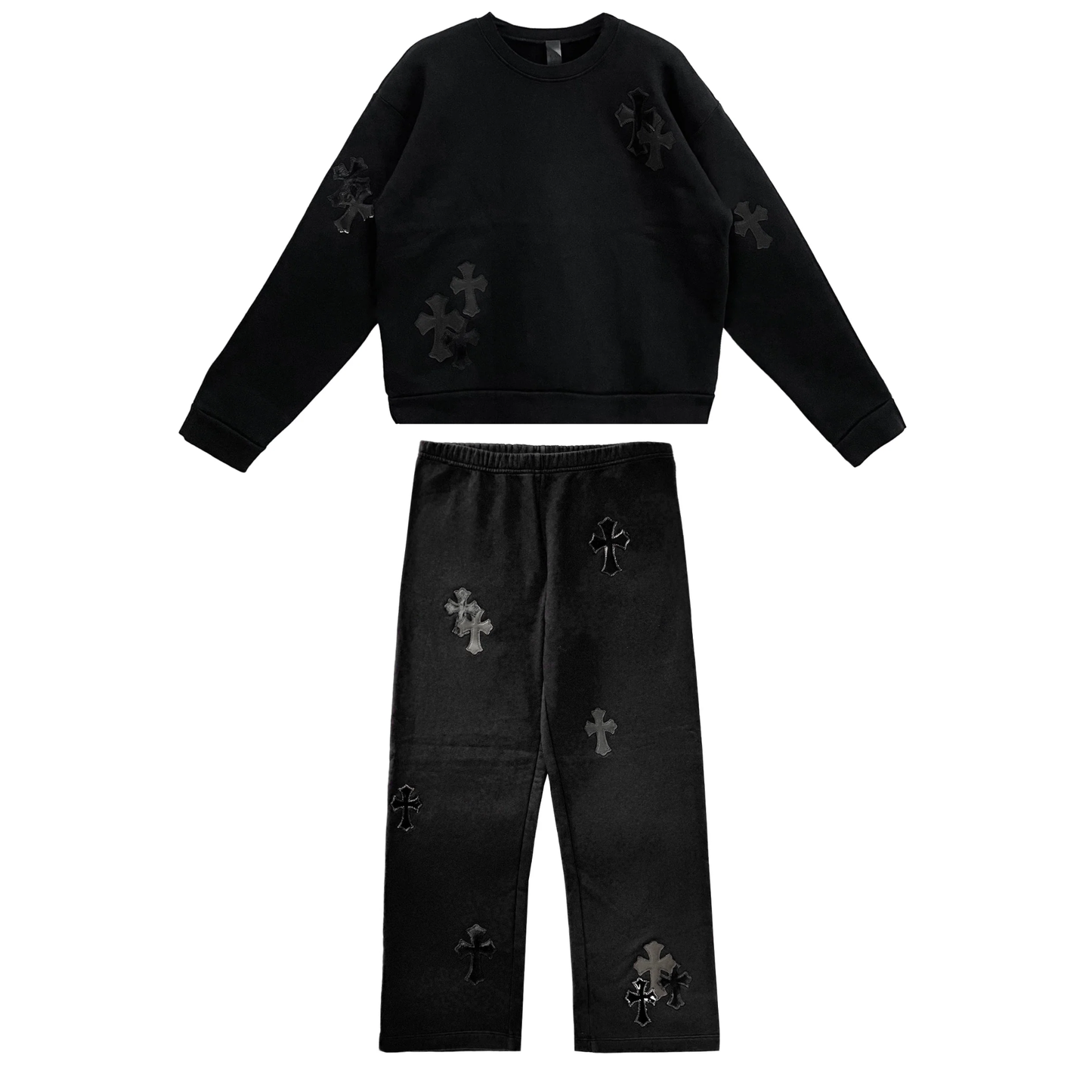 Chrome Hearts Black Pony Hair Patent Leather Cross Sweatsuit