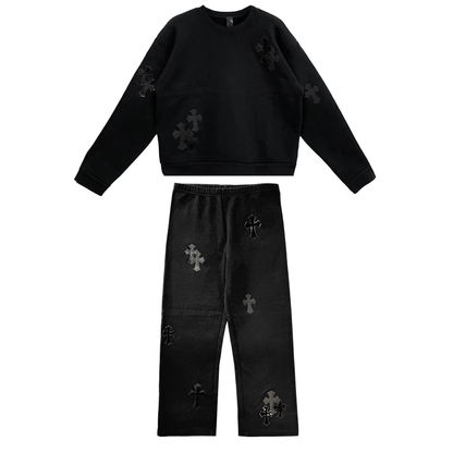 Chrome Hearts Black Pony Hair Patent Leather Cross Sweatsuit