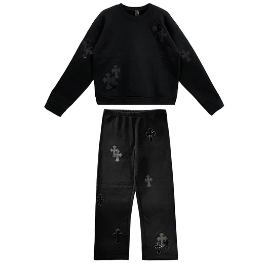 Chrome Hearts Black Pony Hair Patent Leather Cross Sweatsuit