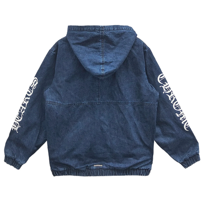 Chrome Hearts Leather Cemetery Triple Cross Quarter Zip Denim Jacket