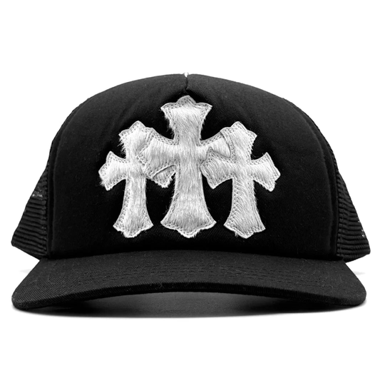 Chrome Hearts Pony Hair Cemetery Trucker Hat Black/White