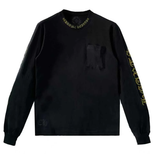 Chrome Hearts Gold Script Neck Pocket Long Sleeve Tee
