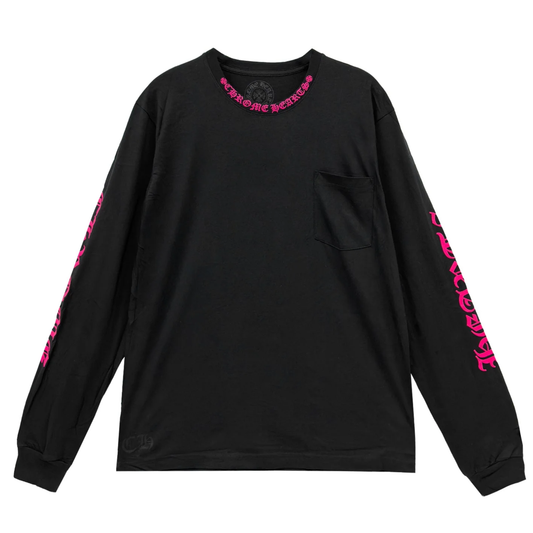 Chrome Hearts Pink Script Neck Pocket Long Sleeve Tee