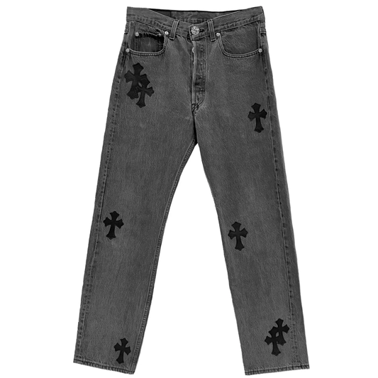 Chrome Hearts Levi's 501 Black Cross Patch Grey Jeans