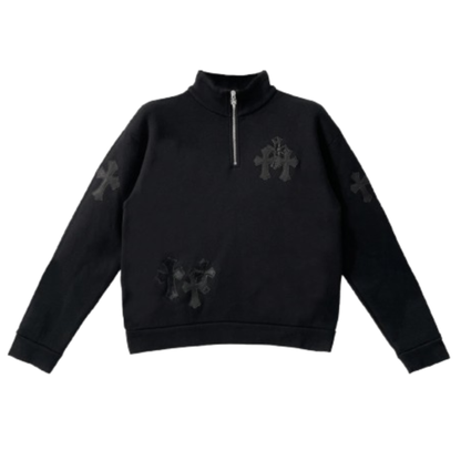 Chrome Hearts Black Pony Hair Patent Leather Cross Quarter Zip Sweatsuit