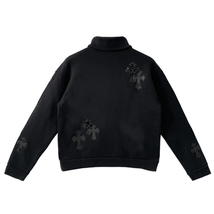 Chrome Hearts Black Pony Hair Patent Leather Cross Quarter Zip Sweatsuit