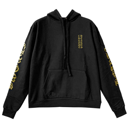 Chrome Hearts Script Logo Vertical Logo Hoodie Black/Gold