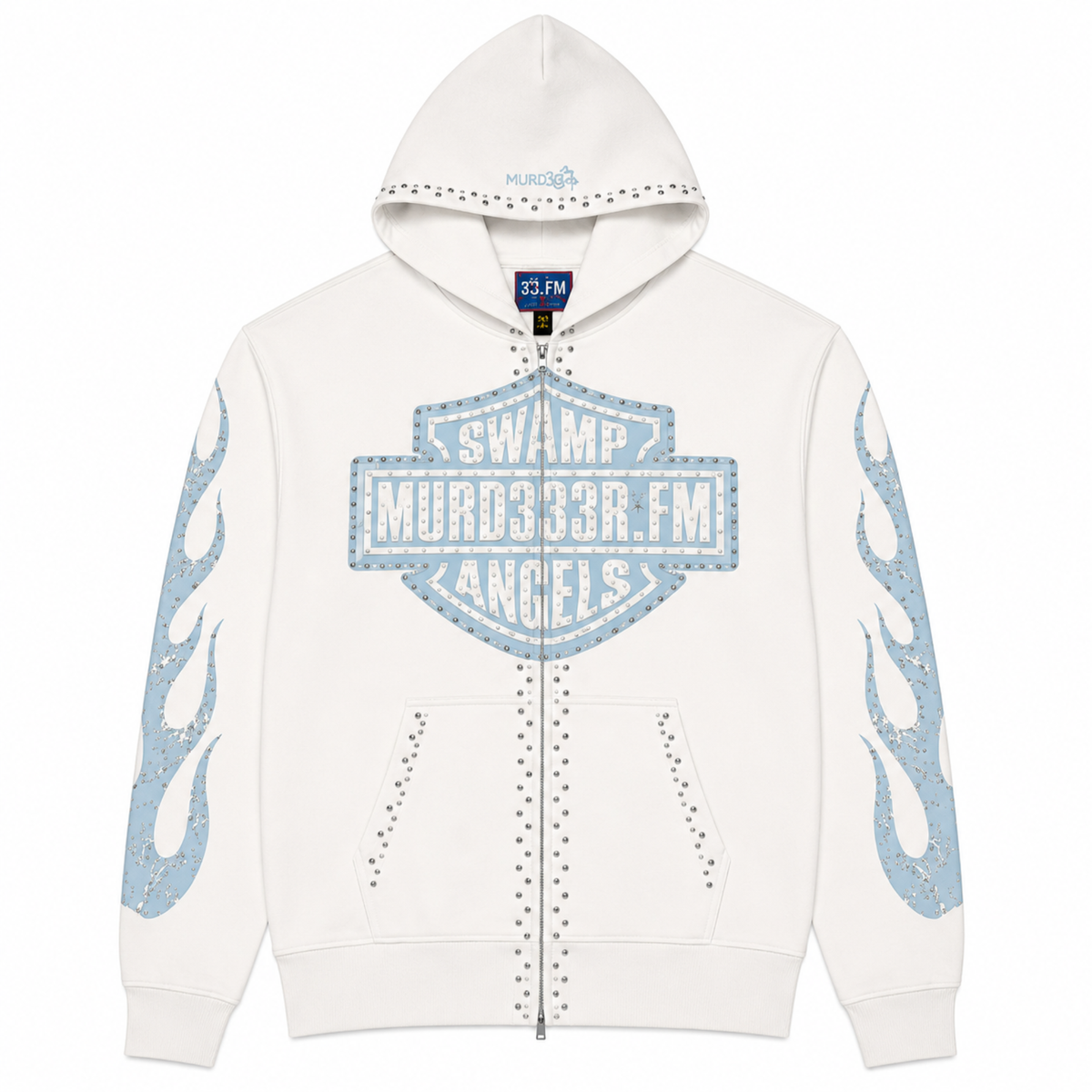 Murd333r.FM Chop333r Zip Up Hoodie White