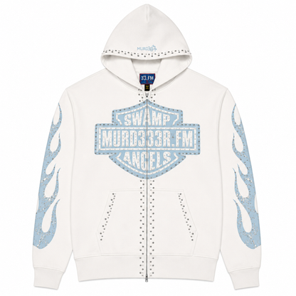 Murd333r.FM Chop333r Zip Up Hoodie White