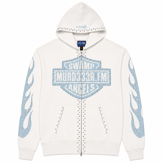 Murd333r.FM Chop333r Zip Up Hoodie White