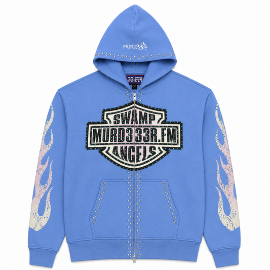 Murd333r.FM Chop333r Zip Up Hoodie Blue