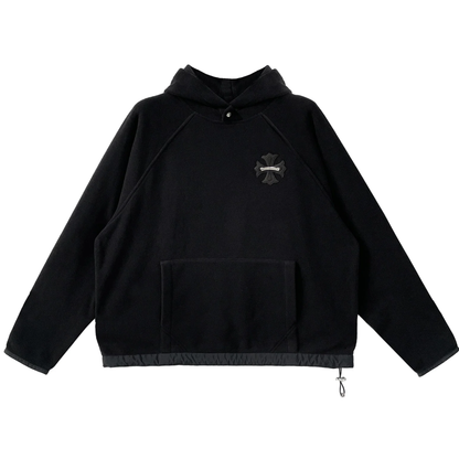 Chrome Hearts Scroll Label Cross Patch Fleece Pullover Hoodie