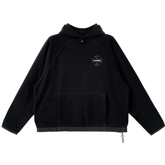 Chrome Hearts Scroll Label Cross Patch Fleece Pullover Hoodie
