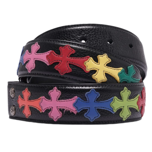 Chrome Hearts Black Multicolor Cross Patch Belt Strap