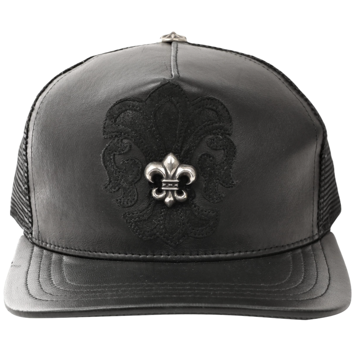 Chrome Hearts Black Leather Fleur de Lis Hat