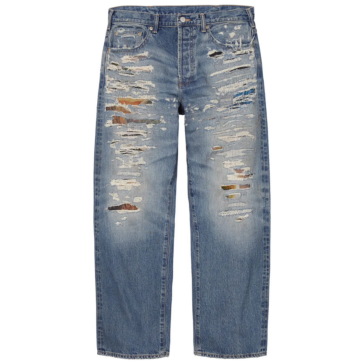 Supreme x MM6 Distressed Loose Fit Selvedge Jeans