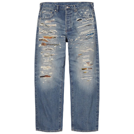 Supreme x MM6 Distressed Loose Fit Selvedge Jeans