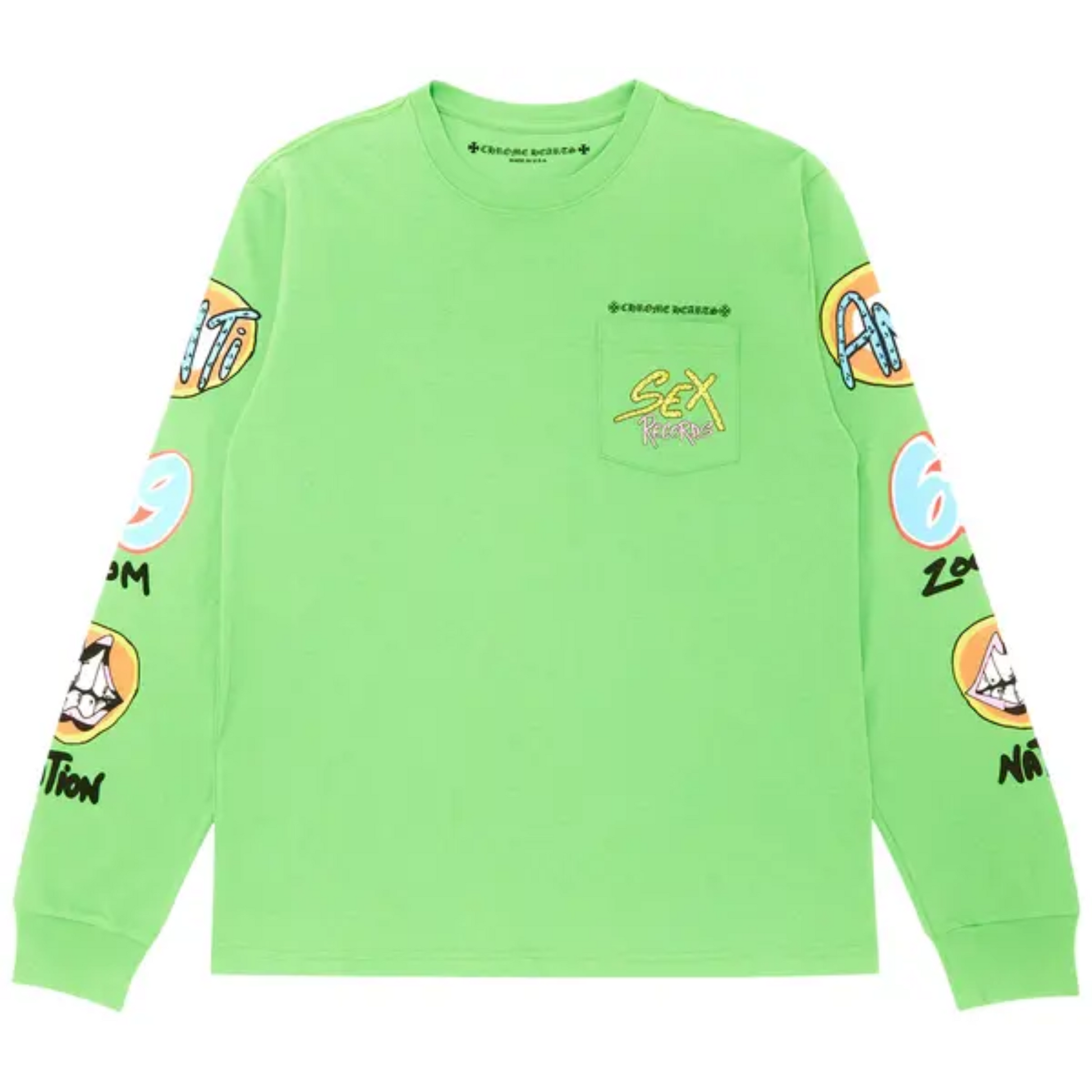 Chrome Hearts x Matty Boy Sex Records Long-Sleeve Tee Green Chrome Hearts x Matty Boy Sex Records Long-Sleeve Tee Green