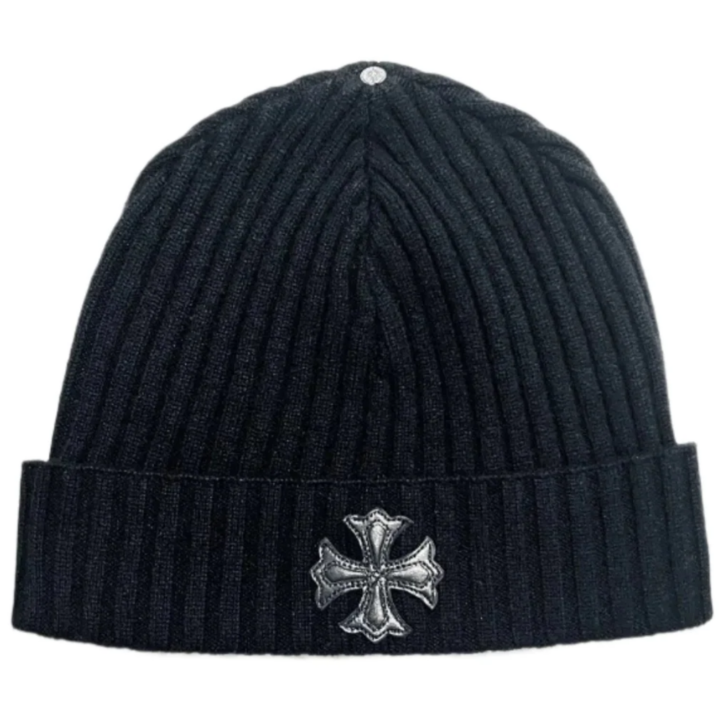 Chrome Hearts Black Cashmere Leather Cross Beanie