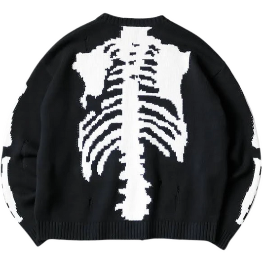 Kapital 5G Cotton Knit Bone Crew Sweater Black