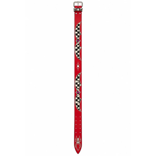 Mannahatta Spider Wing Checker Inlay Studded Belt