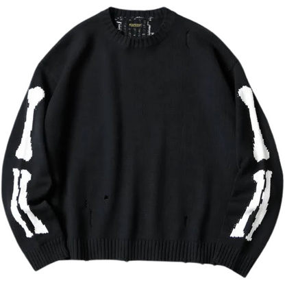 Kapital 5G Cotton Knit Bone Crew Sweater Black