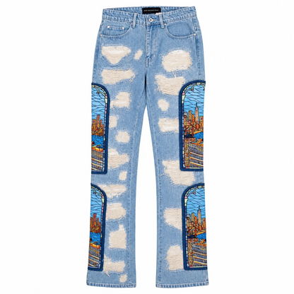 Who Decides War WDW x POTN Stained Glass Denim Jeans Sky