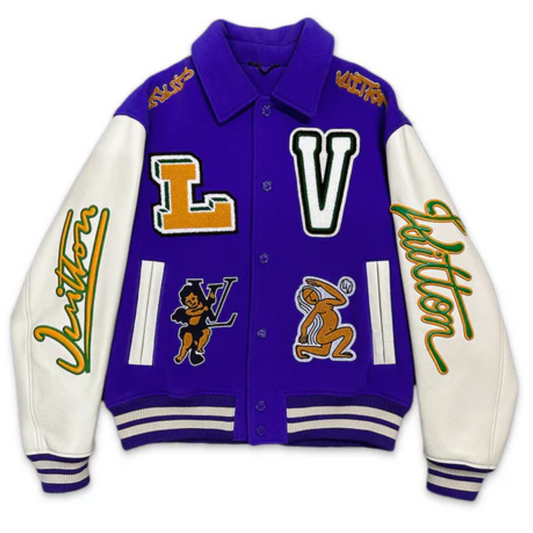 Louis Vuitton Multi-Patches Leather Purple Varsity Jacket