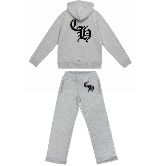 Chrome Hearts CH Logo Cross Leather Patch Pullover Sweatsuit Grey