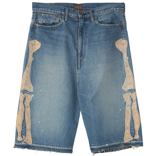 Kapital Bone Denim Shorts Blue