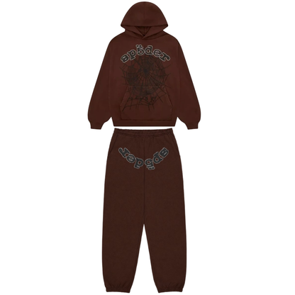 Sp5der OG Web Rhinestone Sweatsuit Brown