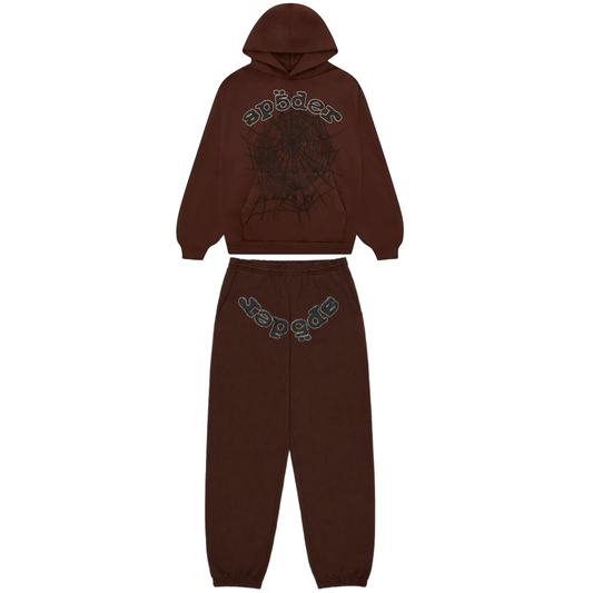 Sp5der OG Web Rhinestone Sweatsuit Brown
