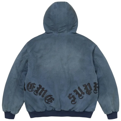Supreme Leather Appliqué Hooded Work Jacket Navy