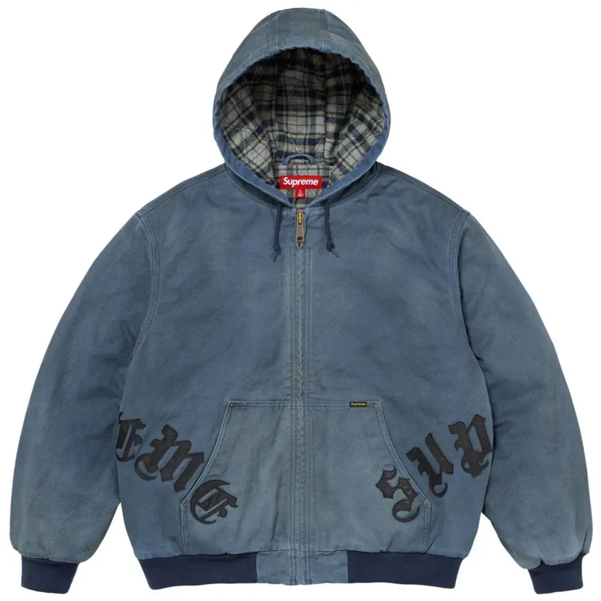 Supreme Leather Appliqué Hooded Work Jacket Navy