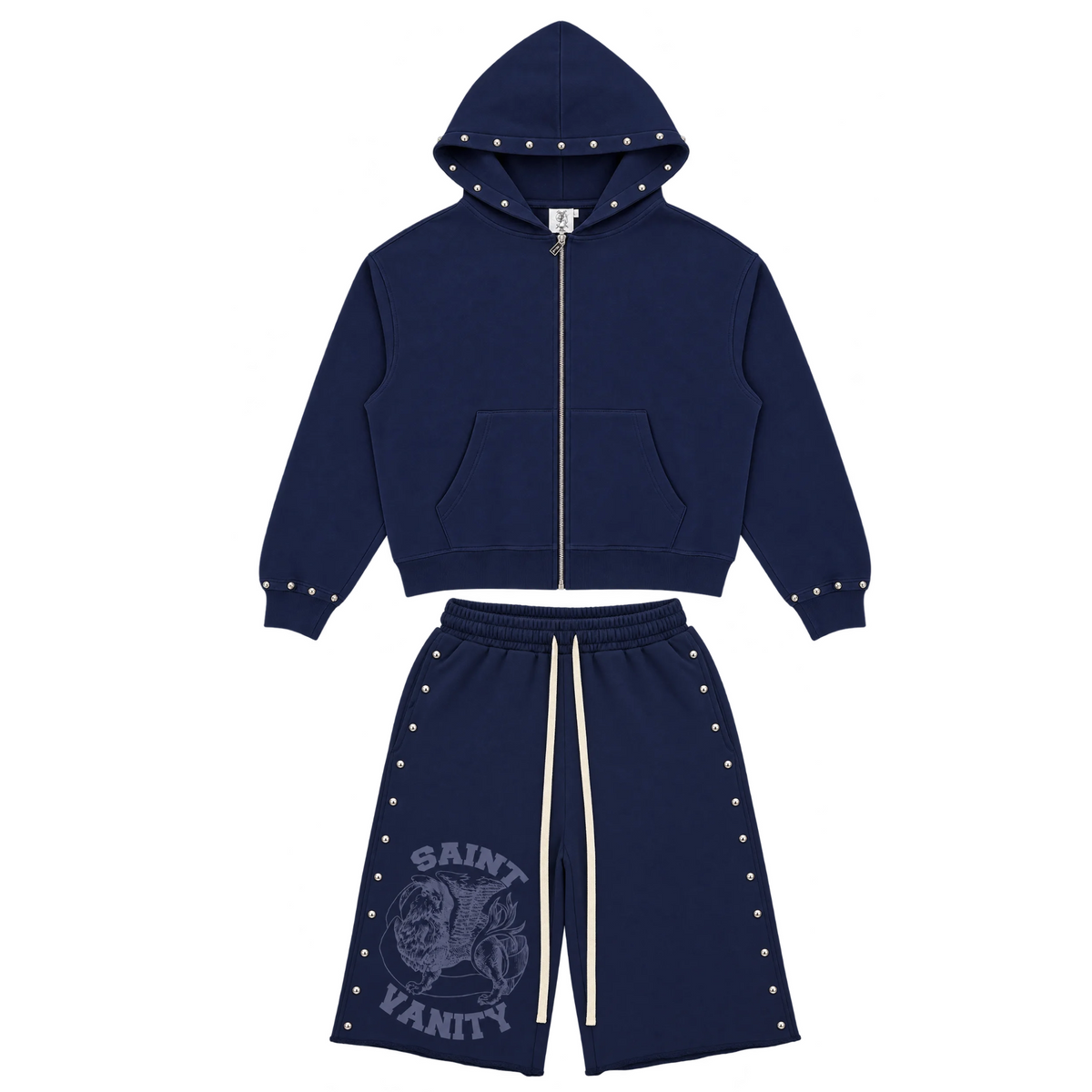 Saint Vanity Studded French Terry Sweatsuit Navy