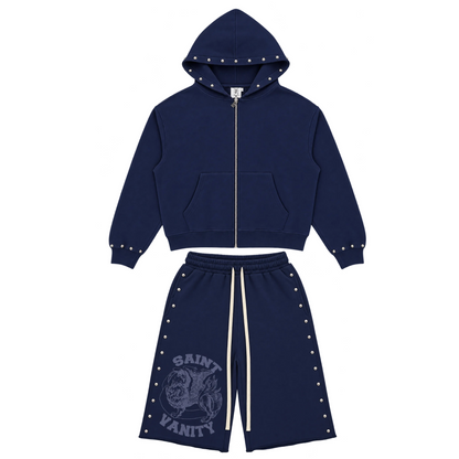 Saint Vanity Studded French Terry Sweatsuit Navy