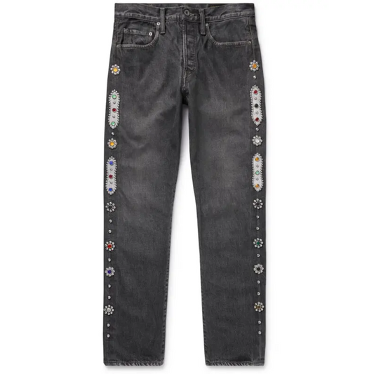 Kapital Kountry 14oz 5P Monkey Cisco Studded Remake Jeans Black