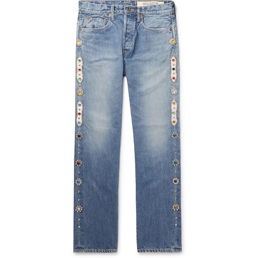 Kapital Kountry 14oz 5P Monkey Cisco Studded Remake Jeans Blue