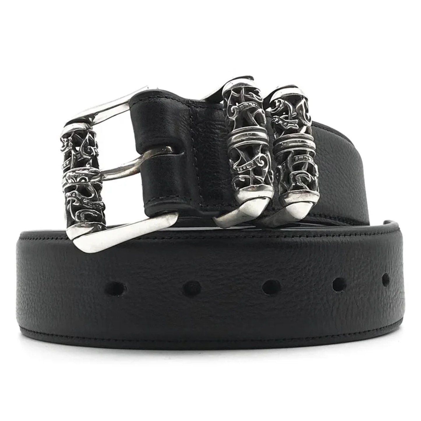 Chrome Hearts Black Leather Roller Belt