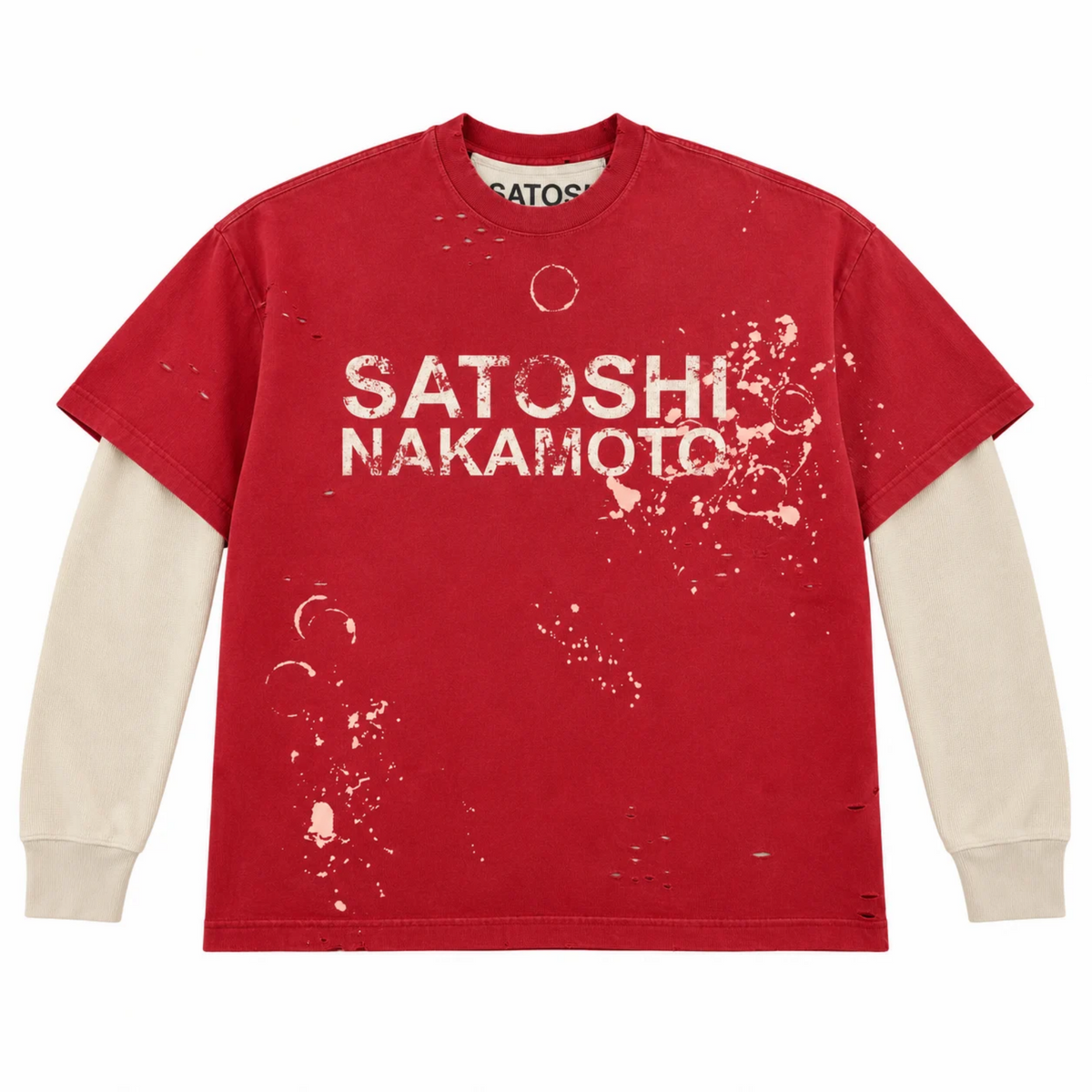 Satoshi Nakamoto Bleached Luke Thermal Tee Red