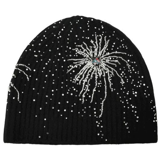 Birth of Royal Child Fireworks Studded Beaded Beanie Black