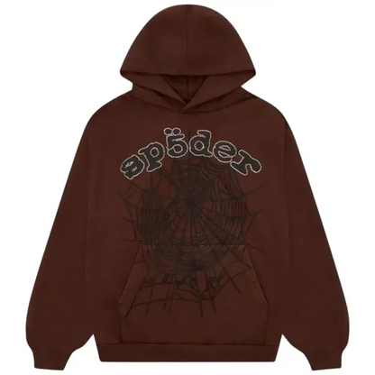 Sp5der OG Web Rhinestone Sweatsuit Brown