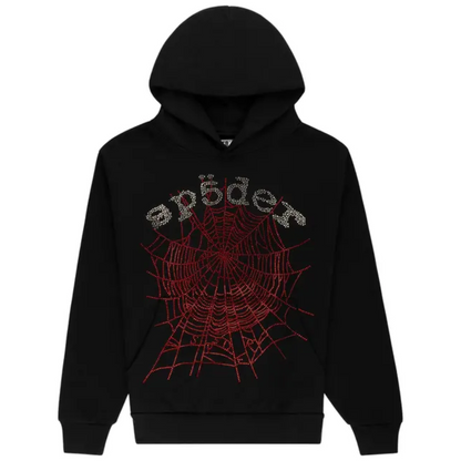 Sp5der OG Web V2 Rhinestone Logo Hoodie Black