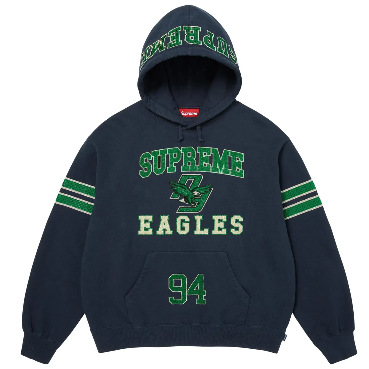 Supreme Rhinestone Eagle Hooded Sweatshirt Navy