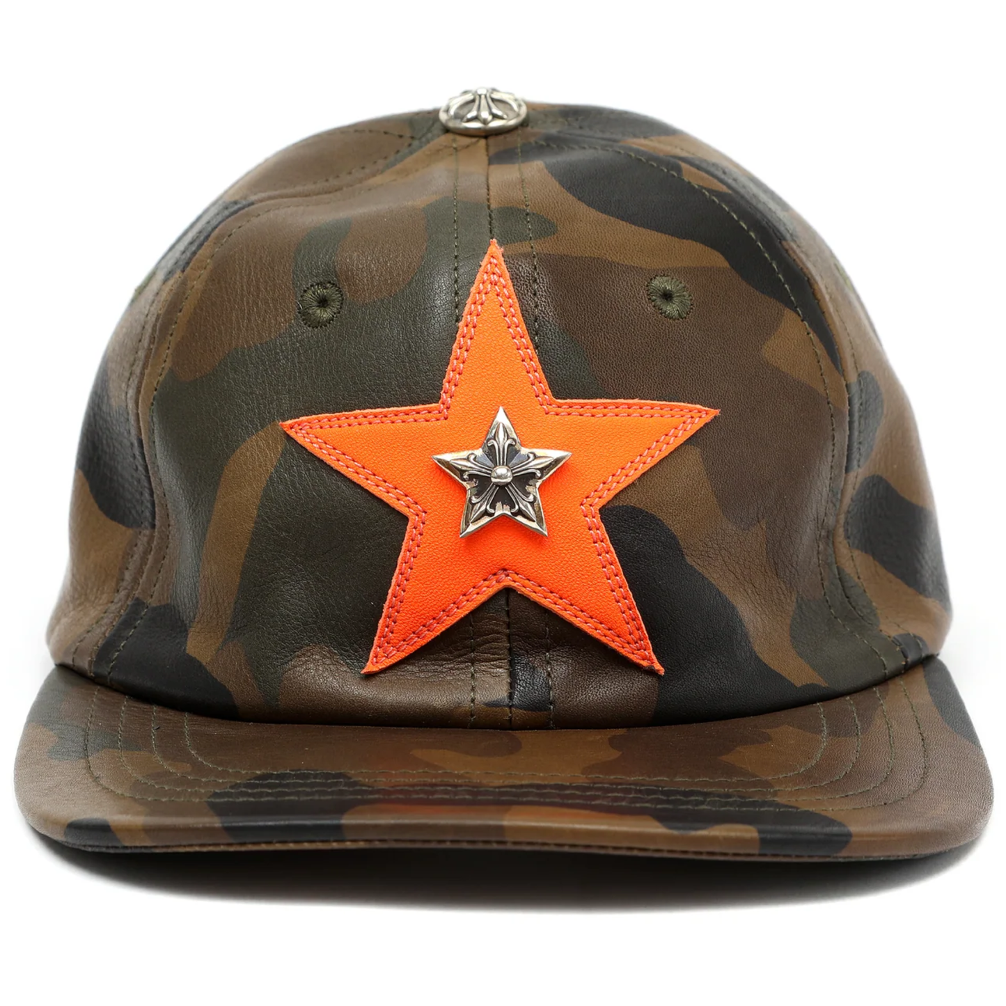 Chrome Hearts Camouflage Silver Embellished Star Patch Leather Hat